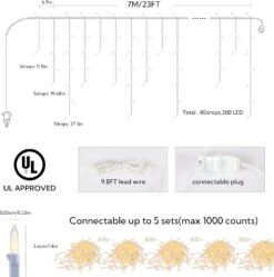 BEEWIN 200 Christmas Icicle Lights, Warm White Clear Bulbs With 23FT Long White Wire, Professional Grade String Lights For Indoor & Outdoor,Xmas,Party, Patio, Courtyard, Window, Fence, Trees Decor -Xmas Lighting Shop 71PLVANlPZL. AC SL1500