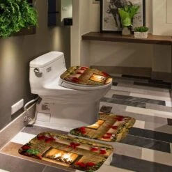 Apqdw Christmas Fireplace Shower Curtain Set For Bathroom, Christmas Bathroom Sets With Shower Curtain And Rugs, Farmhouse Christmas Eve Stocking Shower Curtain Set -Xmas Lighting Shop 71PnK85o1PL. AC SL1001