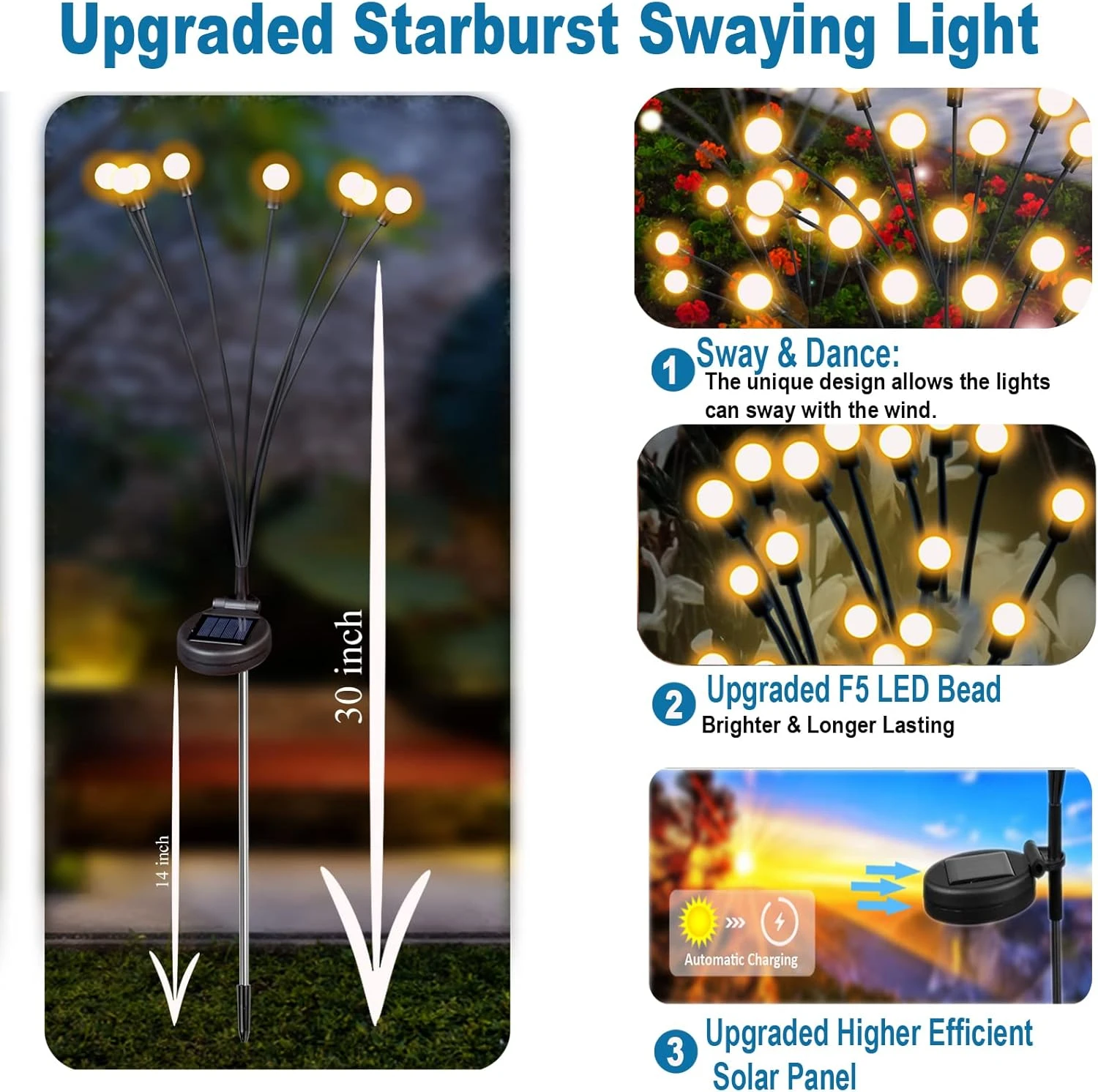 Lanthium 8 Pack Solar Firefly Lights Outdoor Waterproof With 8 LEDs, Solar Powered Outdoor Lights - Swaying Solar Garden Lights - Warm White Solar Powered Firefly Lights, Christmas Lights For Garden 2 Lanthium 8 Pack Solar Firefly Lights Outdoor Waterproof With 8 LEDs, Solar Powered Outdoor Lights - Swaying Solar Garden Lights - Warm White Solar Powered Firefly Lights, Christmas Lights For Garden - Image 2