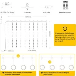 MESHA 300LED Curtain Lights For Bedroom, 9.8 X 9.8ft Warm Fairy Lights Indoor, 8 Modes String Lights With Remote, USB Twinkle Lights Outdoor Hanging Lights Indoor For Bedroom,Wedding,Christmas,Party -Xmas Lighting Shop 71QZDan1LQL. AC SL1500