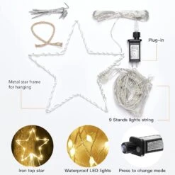 Christmas Decorations Star String Lights, 290 LED Waterfall Tree Lights With 11" Topper Star Christmas Lights Indoor Outdoor Decorative For Wedding Yard Party Home Holiday Decor (Warm White) -Xmas Lighting Shop 71QinjPwdtL. AC SL1500