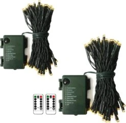 DBFAIRY 2 Pack-16.4ft Outdoor Christmas Tree String Lights 50 Warm White LEDs Battery Operated With Remote Control Green Cable 8 Modes Changing For Bedroom Party Xmas Patio Decor