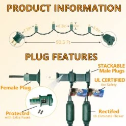 Wominoy 50ft 100 Counts Warm White Christmas Lights - White Christmas Lights Commercial Grade Outdoor Waterproof, Soft White Christmas Lights Indoor 5mm Wide Angle Green Wire, IP:65, UL -Xmas Lighting Shop 71RSC5JUNL. AC SL1500