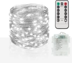 Suddus 66ft 200 LED Outdoor String Lights, White Fairy Lights Battery Operated With Remote, Led Twinkle Lights For Bedroom, Wreath, Patio, Tapestry, Backyard, Garden, Christmas, Party, Indoor