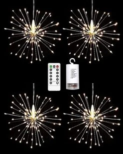 4 Pack Firework Lights 150 Led Starburst Lights 8 Modes Battery Operated Waterproof Fairy Lights With Remote Hanging Lights For Christmas Party Wedding Garden Decoration (Warm White)