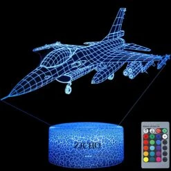 ZJCHO Fighter Night Light For Boy Plane F-16 Airplane 3D Illusion Lamp With Remote Control 16 Colors Changing, Birthday & Christmas Gift Toy For Boys Or Girls Age 3 4 5 6 7 8+ Years Old