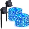 Christmas Lights Solar Outdoor, Solar Powered Fairy Lights,Copper Solar Lights, 33FT Waterproof, 8 Modes, 2x100LED(Blue)