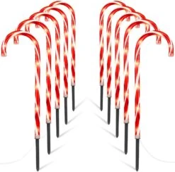 24.5" Candy Cane Lights With Stakes, 12 Packs Large Christmas Pathway Lights Outdoor, 8 Light Modes Candy Cane Pathway Markers Christmas Decorations For Yard Patio Garden Walkway Sidewalks
