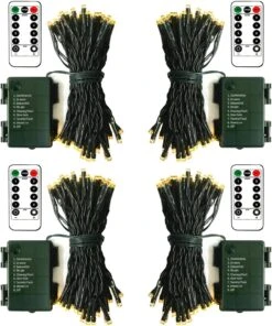 ZAIYW 4 Pack Battery Operated String Lights, 16.5 Ft Dark Green Wire 50 LED String Lights With Remote Timer 8 Modes Fairy Lights For Bedroom Party Patio Yard Garden Christmas Tree Decor (Warm White)