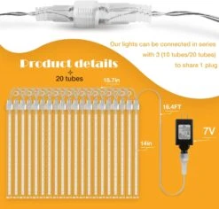 Hezbjiti Meteor Shower Lights,Christmas Rain Lights For Indoor And Outdoor,Vertical Lights String 14 Inch 20 Tubes 680 LEDs Cascading Hanging String Lights For Patio,Backyard,Porch,Garden Decoration -Xmas Lighting Shop 71TCnu6rIZL. AC SL1500