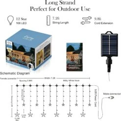 Star Solar String Lights Outdoor Waterproof, Solar Lights 8 Lighting Modes Solar Curtain Lights With Remote, Outside Patio Lights Decor For Tree Garden Outside Window Porch Christmas, Warm White -Xmas Lighting Shop 71TQ 7y98WL. AC SL1500