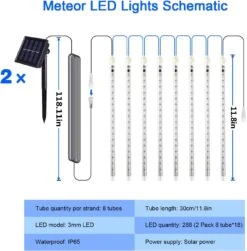 JMEXSUSS 2 Pack Solar Meteor Shower Lights, 16 Tube 288 LED Blue Meteor Christmas Lights, Solar Christmas Lights Outdoor Waterproof For Tree Christmas Decorations -Xmas Lighting Shop 71TRM5Ij10L. AC SL1500