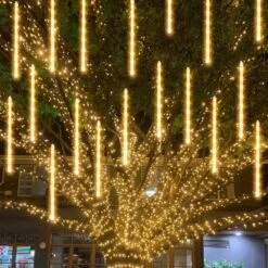 TW SHINE Christmas Meteor Shower Lights Outdoor, 288 LED 12" 8 Tubes Waterproof Christmas Lights Outdoor Plug In, Snow Falling Rain Icicle Xmas Lights Decorations, Warm White -Xmas Lighting Shop 71TY1aYOKL. AC SL1500