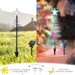 FANFX Solar Metal Christmas Tree Decoration Solar Spiral Christmas Tree Led Light Waterproof Outdoor Solar Pathway Lights For Patio Garden Christmas Outdoors Decorations (Color, 2PCS) -Xmas Lighting Shop 71Uvz5AgxUL. AC SL1500