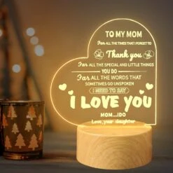 Birthday Gifts For Mom - Mom Gifts From Daughter Son - Acrylic Engraved Heart Shape Night Light - Mothers Day Thanksgiving Day Christmas Valentines Gifts For Mom Grandma Mother In Law Wife(To My Mom)
