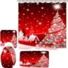 Hotfiary Shower Curtains For Bathroom, Christmas Shower Curtain Set For Bathroom, Winter Holiday Festival New Year Shower Curtain Sets With 12 Hooks And Non-Slip Rugs, Bath Mat, Toilet Lid Cover