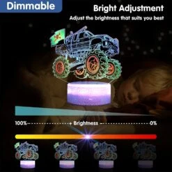 Monster Truck Night Light 3D LED Illusion Lamp 7 Color Changing With Remote Dimmable Room Decor For Boys Kids Grandson Birthday Christmas Gifts -Xmas Lighting Shop 71WmafVyXuL. AC SL1500