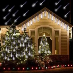 Kordain Christmas Lights Outdoor, Meteor Shower Lights Falling Star Lights 12 Inch 8 Tubes 144 LED Icicle Snow Lights Raindrop Lights For Xmas Tree Halloween Holiday Party Decoration, UL Plug, White -Xmas Lighting Shop 71WtBymiAL. AC SL1000