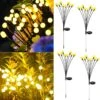 Solar Garden Lights Outdoor Lighting:4 Pack Upgraded 8 LED Solar Powered Firefly Lights,Outdoor Waterproof Vibrant Garden Lights For Patio Pathway Christmas Landscape Decoration,Warm White (Black)