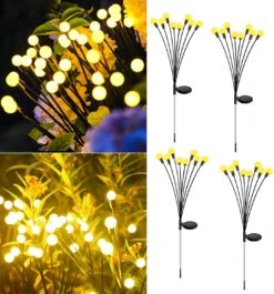 Solar Garden Lights Outdoor Lighting:4 Pack Upgraded 8 LED Solar Powered Firefly Lights,Outdoor Waterproof Vibrant Garden Lights For Patio Pathway Christmas Landscape Decoration,Warm White (Black)