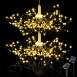 Crayfomo 200 LED Solar Starburst Light, Outdoor Chandelier Lights, 2 Pack Garden String Lights, 8 Modes Hanging Decorative Christmas Lights For Garden Patio Yard Path