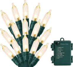 ASENEK Christmas Light, 33ft 100 LED Battery Operated String Lights With Auto Timer & 8 Modes, Green Wire Outdoor Waterproof String Lights For Outdoor And Indoor Christmas Decor – Warm White