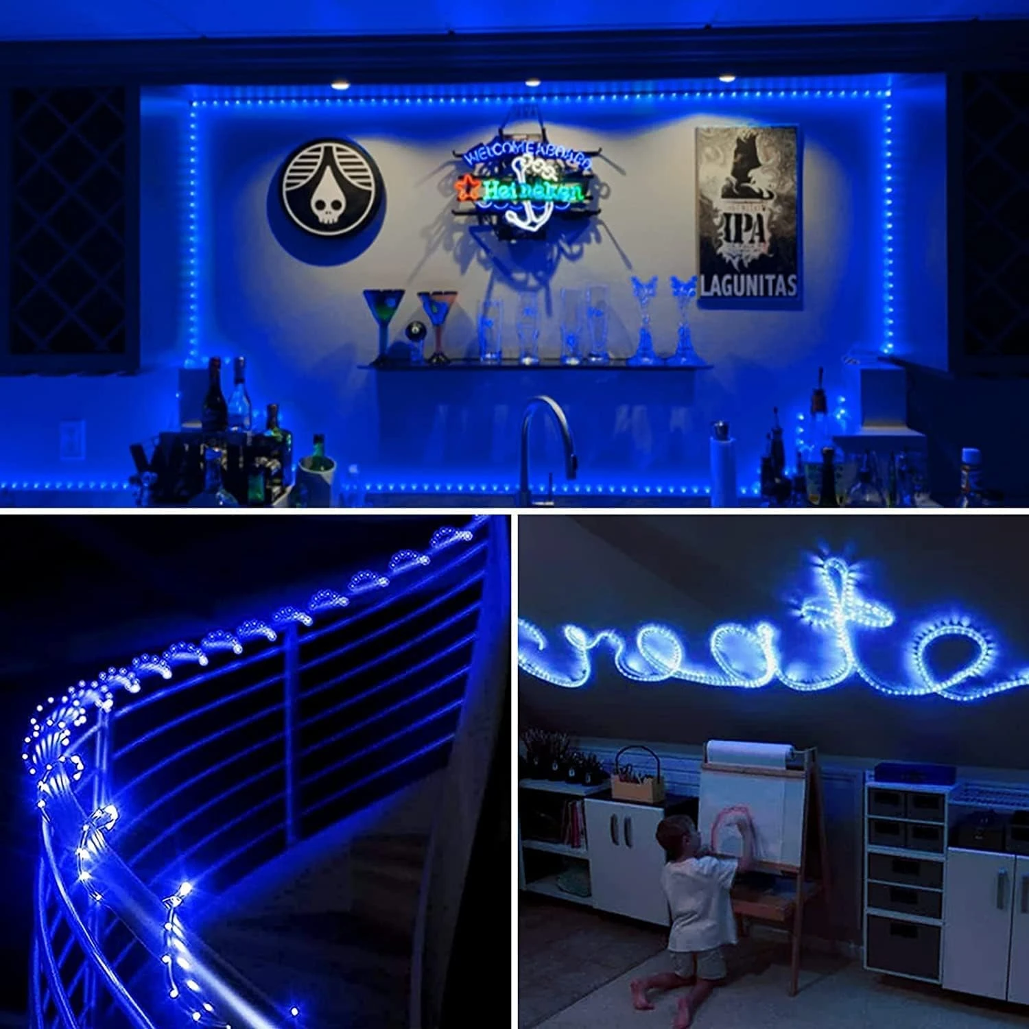 Aigleya Blue Rope Lights , 40 Ft 120 LED Strip Lighting With Remote Control, 8 Modes Outdoor Battery Operated Fairy String Lights For Party Yard Home Wedding Christmas Halloween Holiday Decoration 2 Aigleya Blue Rope Lights , 40 Ft 120 LED Strip Lighting With Remote Control, 8 Modes Outdoor Battery Operated Fairy String Lights For Party Yard Home Wedding Christmas Halloween Holiday Decoration - Image 2