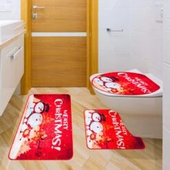 Dinaso 3 Pcs Merry Christmas Bathroom Decorations Set Snowman Christmas Bathroom Rugs Non-Slip Toilet Seat Cover And Bath Mats Xmas Santa Reindeer Snowmen Bathroom Decor (Red) -Xmas Lighting Shop 71XjP9VtLpL. AC SL1500