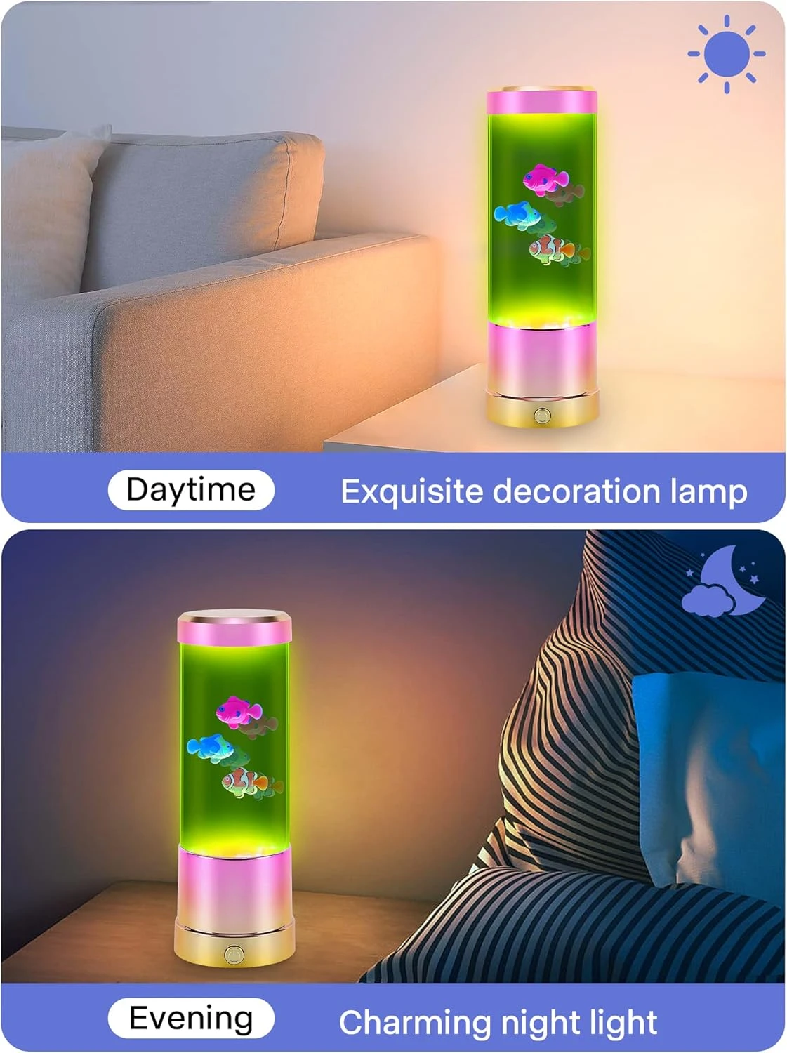 SENCU Gifts For Kids Adults, Fake Fish Lava Lamp, USB Powered Aquarium Night Lights Color Changing Lamps, Home Office Decoration Lamp, Gift For Christmas Birthdays Holidays(Gold-Pink) 6 SENCU Gifts For Kids Adults, Fake Fish Lava Lamp, USB Powered Aquarium Night Lights Color Changing Lamps, Home Office Decoration Lamp, Gift For Christmas Birthdays Holidays(Gold-Pink) - Image 6