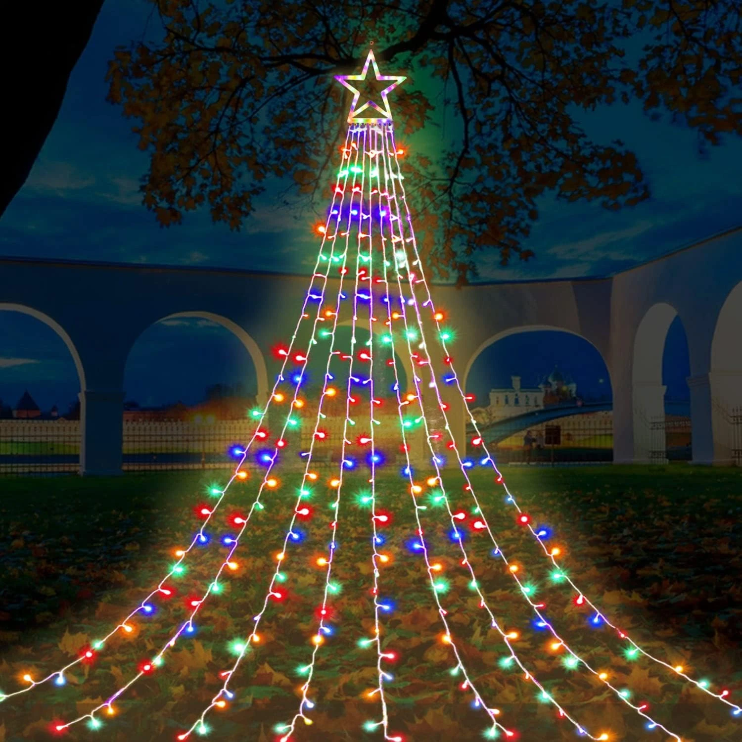 FUNIAO (New) Christmas Lights, Outdoor Christmas Decorations, 320 LED Waterfall String Lights, 8 Light Modes Chrsitmas Lights With 12" Star Tree Topper For Yard, Wedding, Party, New Year (Multicolor) 9 FUNIAO (New) Christmas Lights, Outdoor Christmas Decorations, 320 LED Waterfall String Lights, 8 Light Modes Chrsitmas Lights With 12" Star Tree Topper For Yard, Wedding, Party, New Year (Multicolor) - Image 9
