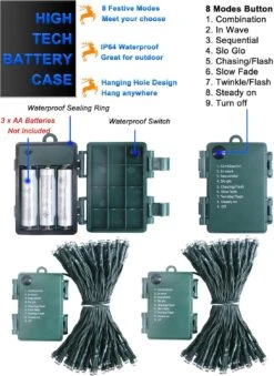 2 Pack Each 16.4ft 60 LED Battery Operated Christmas Tree Lights Indoor Outdoor Cluster String Lights With Timer 8 Modes Dark Green Wire Fairy Light Xmas Patio Bedroom Garden Decorations (Warm White) -Xmas Lighting Shop 71XvZknFugL. AC SL1500