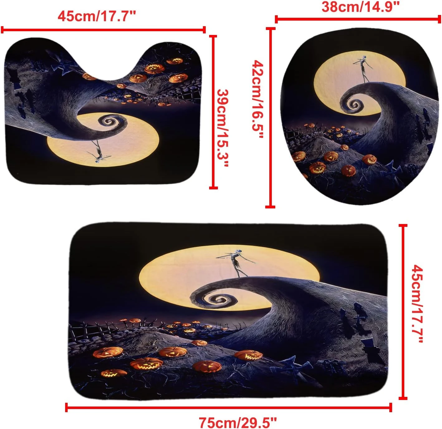 DDQTOUCH 4 PCS Nightmare Before Christmas Bathroom Set With Shower Curtain And Rugs, Halloween Jack Skellington And Sally Shower Curtain Bathroom Decor Set With 12 Hooks (Color-30) 4 DDQTOUCH 4 PCS Nightmare Before Christmas Bathroom Set With Shower Curtain And Rugs, Halloween Jack Skellington And Sally Shower Curtain Bathroom Decor Set With 12 Hooks (Color-30) - Image 4