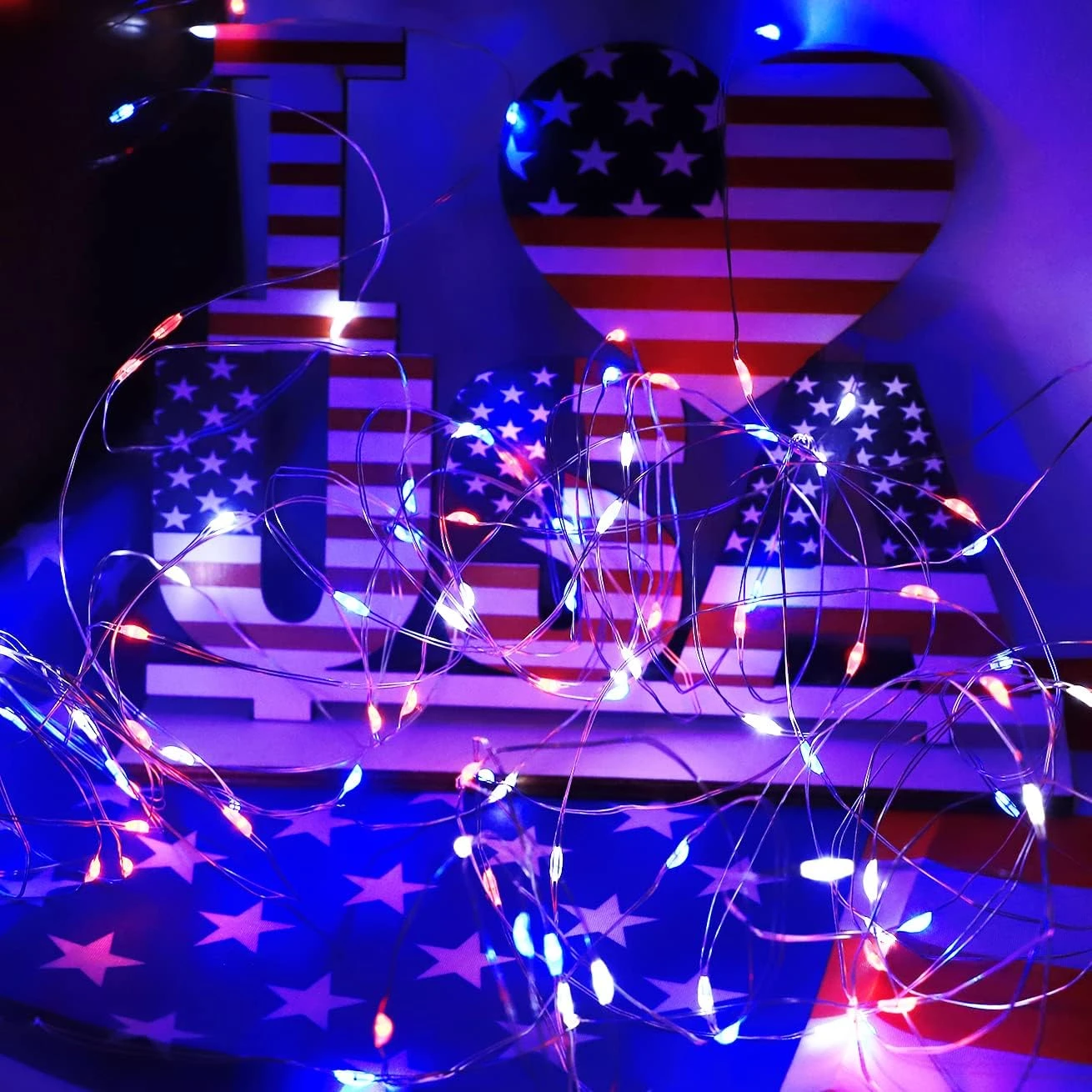 4th Of July Decorations Patriotic String Lights, 2 Pack 100LED Copper String Lights Outdoor Twinkle Lights For Fourth Of July, Christmas, Memorial Day, Independence Day Decor- Red White Blue 5 4th Of July Decorations Patriotic String Lights, 2 Pack 100LED Copper String Lights Outdoor Twinkle Lights For Fourth Of July, Christmas, Memorial Day, Independence Day Decor- Red White Blue - Image 5