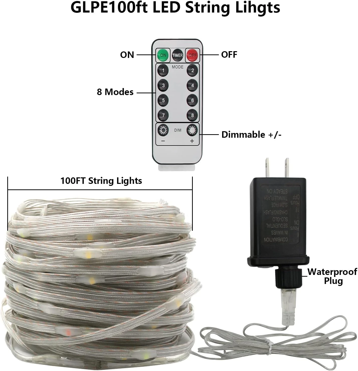 GLPE 100Ft 300 LED Fairy Lights Plug In, Multicolor String Lights Indoor Outdoor With Remote, 8 Modes Waterproof Twinkle Lights For Bedroom Garden Patio Party Wedding Christmas Decoration 4 GLPE 100Ft 300 LED Fairy Lights Plug In, Multicolor String Lights Indoor Outdoor With Remote, 8 Modes Waterproof Twinkle Lights For Bedroom Garden Patio Party Wedding Christmas Decoration - Image 4
