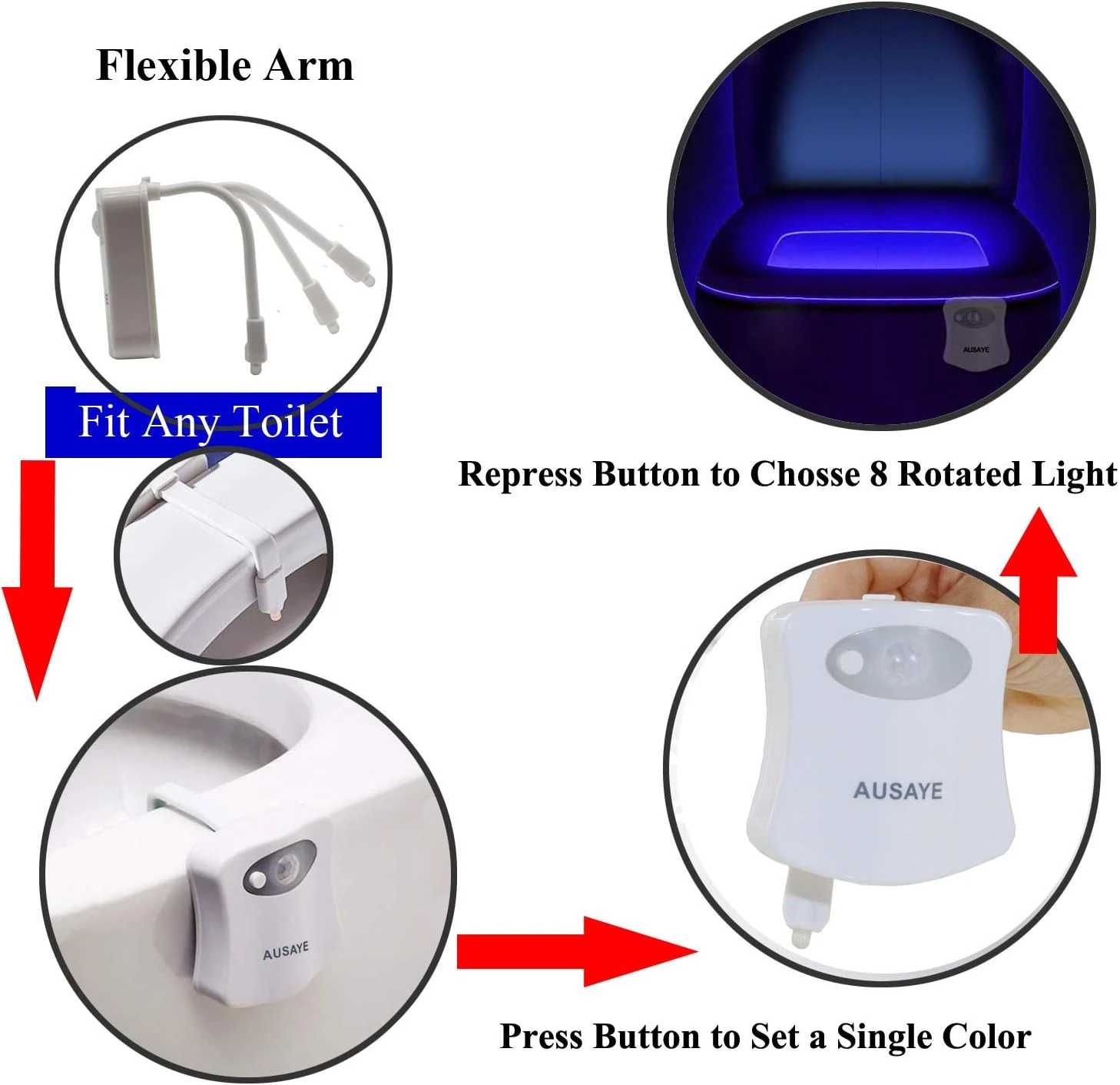 2Pack Toilet Light Motion Sensor Activated Toilet Bowl Night Lights, AUSAYE Led 8 Colors Toilet Night Light Fun Lamp On Toilet Seat Bathroom Night Light For Kids Adults Christmas Gifts 3 2Pack Toilet Light Motion Sensor Activated Toilet Bowl Night Lights, AUSAYE Led 8 Colors Toilet Night Light Fun Lamp On Toilet Seat Bathroom Night Light For Kids Adults Christmas Gifts - Image 3