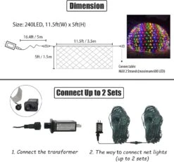 11.5ft X 5ft Solar Net Lights, Outdoor Mesh Lights 240LED Waterproof 8 Mode With Remote 2 Power Supply String Lights Plug In For Bushes Trees Garden Wall Patio Christmas Indoor Decor (Multicolor) -Xmas Lighting Shop 71ZFZo305NL. AC SL1500