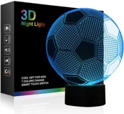 Ticent Soccer Night Light For Boys, Football 3D Illusion Lamps For Kids Bedroom Decors, 7 Color Touch Switch Cool Gifts For Girls Birthday Christmas Holidays