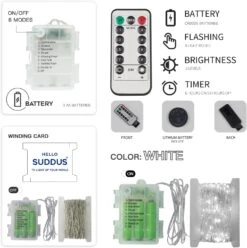 Suddus 66ft 200 LED Outdoor String Lights, White Fairy Lights Battery Operated With Remote, Led Twinkle Lights For Bedroom, Wreath, Patio, Tapestry, Backyard, Garden, Christmas, Party, Indoor -Xmas Lighting Shop 71ZYiNGtwWL. AC SL1500