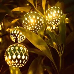 Hann LED Solar Globe String Lights, 12ft 10 LEDs Moroccan Orb Ball, Waterproof Ambiance Lighting, 3000K Warm White, Starry Fairy Lights For Outdoor Garden Yard Patio Party Christmas Party