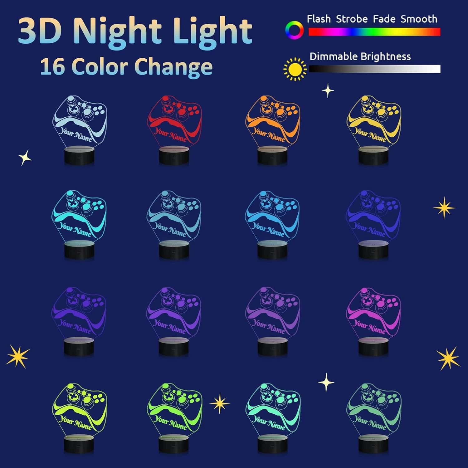 Attivolife Personalized 3D Game Theme Night Light, Table Desk Lamp Engraved Name Letter, Multicolor Custom LED Best Home Decor Birthday Christmas Gifts Toys For Boys Girls Kids 3 Attivolife Personalized 3D Game Theme Night Light, Table Desk Lamp Engraved Name Letter, Multicolor Custom LED Best Home Decor Birthday Christmas Gifts Toys For Boys Girls Kids - Image 3