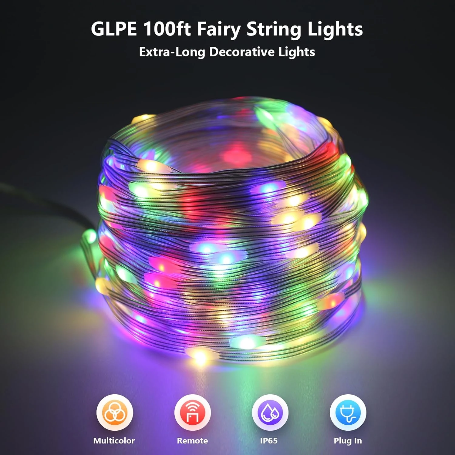 GLPE 100Ft 300 LED Fairy Lights Plug In, Multicolor String Lights Indoor Outdoor With Remote, 8 Modes Waterproof Twinkle Lights For Bedroom Garden Patio Party Wedding Christmas Decoration 2 GLPE 100Ft 300 LED Fairy Lights Plug In, Multicolor String Lights Indoor Outdoor With Remote, 8 Modes Waterproof Twinkle Lights For Bedroom Garden Patio Party Wedding Christmas Decoration - Image 2