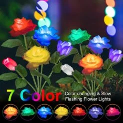 4 Pack Solar Garden Decorative Lights 7 Color Changing Beautiful & Realistic Rose Flowers Lights Waterproof Outdoor Solar Powered Fairy Landscape Lights For Yard Pathway Patio Christmas Decoration -Xmas Lighting Shop 71ZzHxH5HEL. AC SL1500