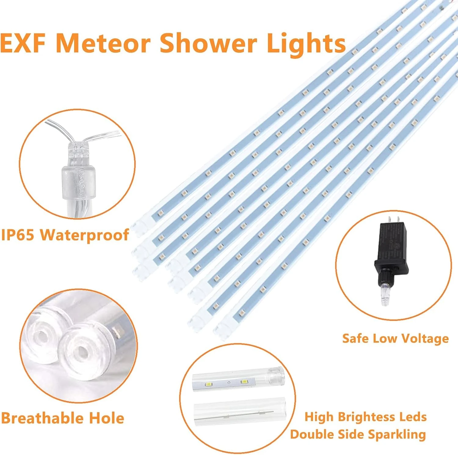 2-Pack Christmas Decorations Lights Outdoor, Total 384LED Meteor Shower Lights Rain Drop Lights 30cm 16 Tubes Indoor Outdoor Snow Cascading String Lights For Xmas Tree Roof Party Garden (Cool White) 5 2-Pack Christmas Decorations Lights Outdoor, Total 384LED Meteor Shower Lights Rain Drop Lights 30cm 16 Tubes Indoor Outdoor Snow Cascading String Lights For Xmas Tree Roof Party Garden (Cool White) - Image 5