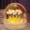 ONXE Tulip Night Light LED Tulip Decoration Simulation Flower Bedroom Table Lamp Atmosphere Decorative Lamp Glass Artificial Flower Christmas Birthday Gifts For Women Her Girlfriend Wife Sister Girls