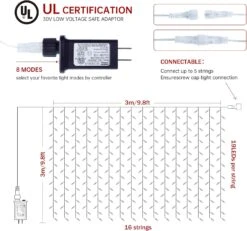 Oopswow 304L Curtain String Lights,9.8ft X 9.8ft 8 Modes Curtain Lights For Bedroom,Hanging Twinkle Fairy Lights Plug In Window Lights For Backdrop Christmas Party Wedding Outdoor Indoor Wall Decor -Xmas Lighting Shop 71bI3vw4nqL. AC SL1500