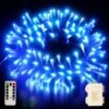 Remote Control] Fairy String Lights Battery Operated, 33FT 100 LED Christmas Lights IP65 Waterproof With Timer, Memory Function And 8 Lighting Modes For Indoor Outdoor Xmas Halloween Wedding - Blue