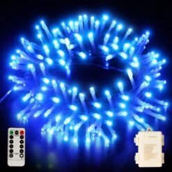 Remote Control] Fairy String Lights Battery Operated, 33FT 100 LED Christmas Lights IP65 Waterproof With Timer, Memory Function And 8 Lighting Modes For Indoor Outdoor Xmas Halloween Wedding - Blue