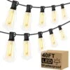 Jedavai LED Outdoor String Lights 40Ft Shatterproof Waterproof ST38 Vintage Edison Bulbs Patio Lights Energy Saving Hanging Outdoor Lights For Christmas Porch Deck Garden Backyard Wedding Party