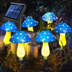 Abkshine 6-Pack Blue Solar Garden Lights, Solar Powered Mushroom Stake Lights For Outdoor Yard Decor, Waterproof Garden Ornaments For Backyard Lawn Deck Landscape Fence Christmas Halloween Decorations