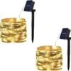 SPRKLINLIN 2 Pack 100 LED Solar Powered String Lights, Each 33FT Copper Wire 8 Modes Solar Fairy Lights Outdoor Waterproof For Garden, Patio, Party, Christmas, Home (Warm White)